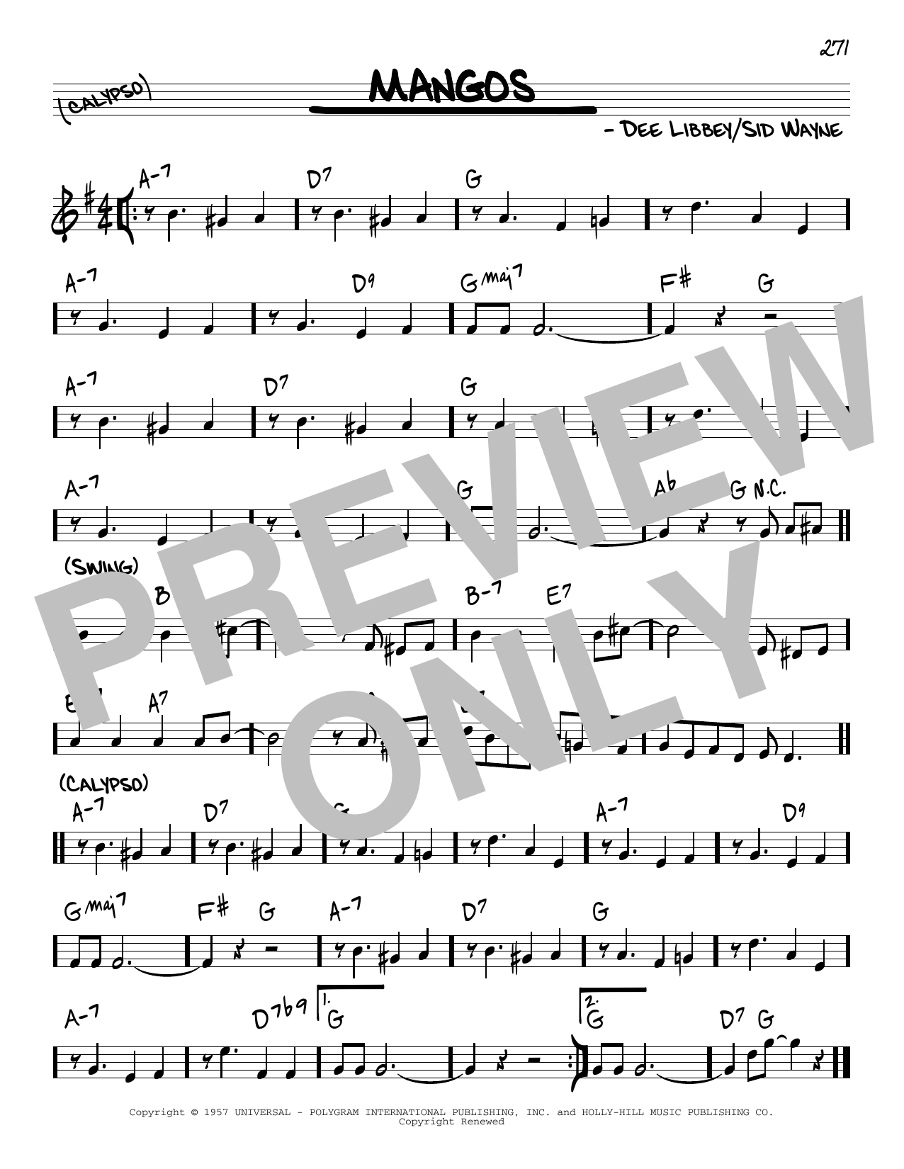 Sid Wayne Mangos sheet music notes and chords arranged for Real Book – Melody & Chords