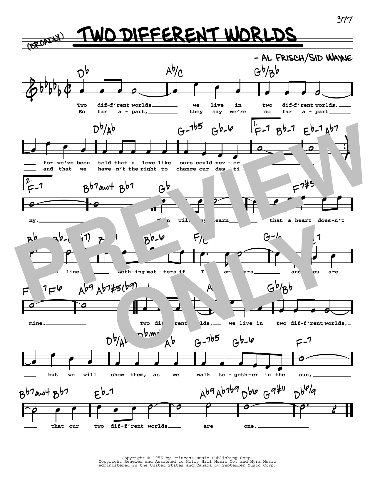 Sid Wayne Two Different Worlds (High Voice) sheet music notes and chords arranged for Real Book – Melody, Lyrics & Chords