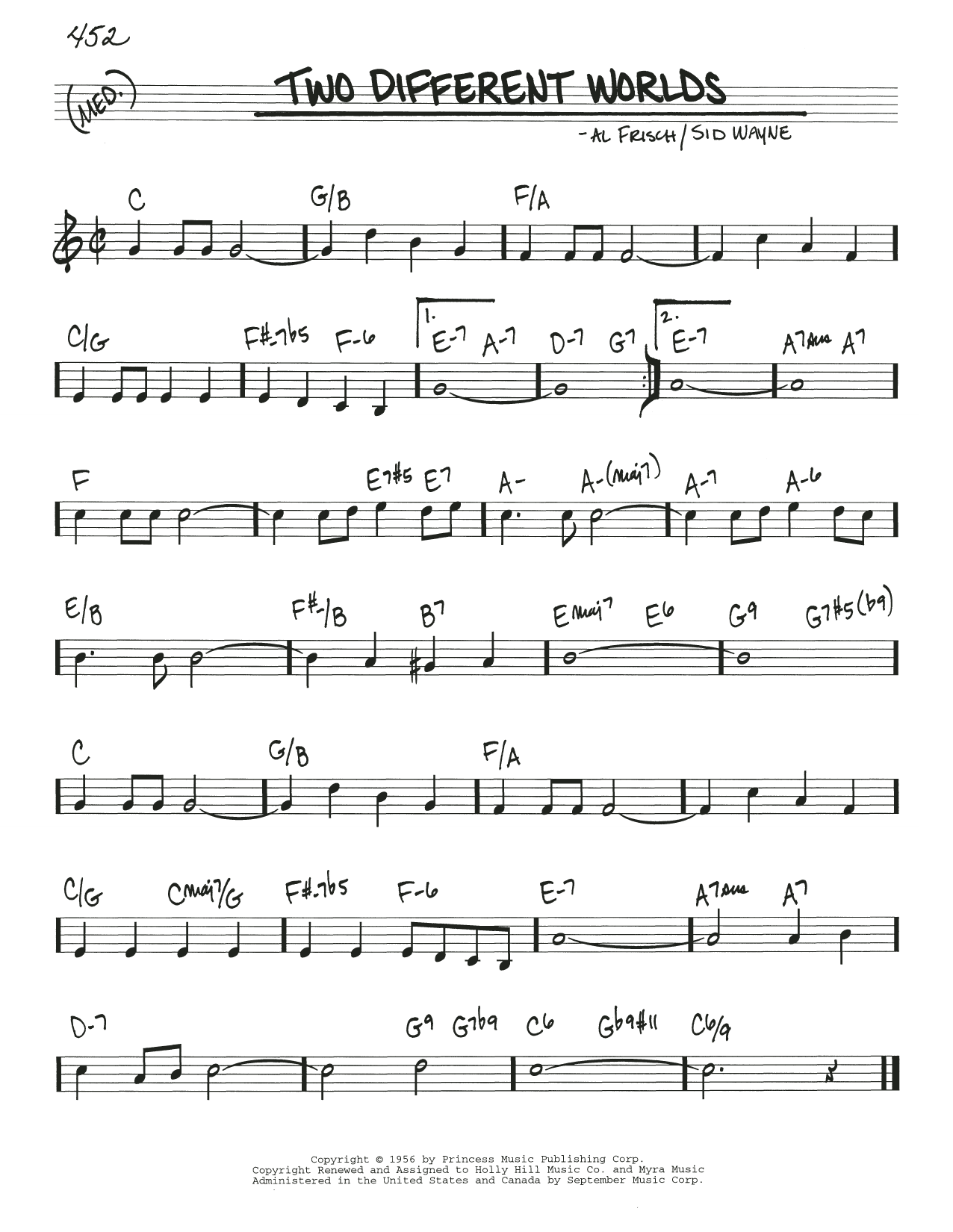 Sid Wayne Two Different Worlds sheet music notes and chords arranged for Real Book – Melody & Chords