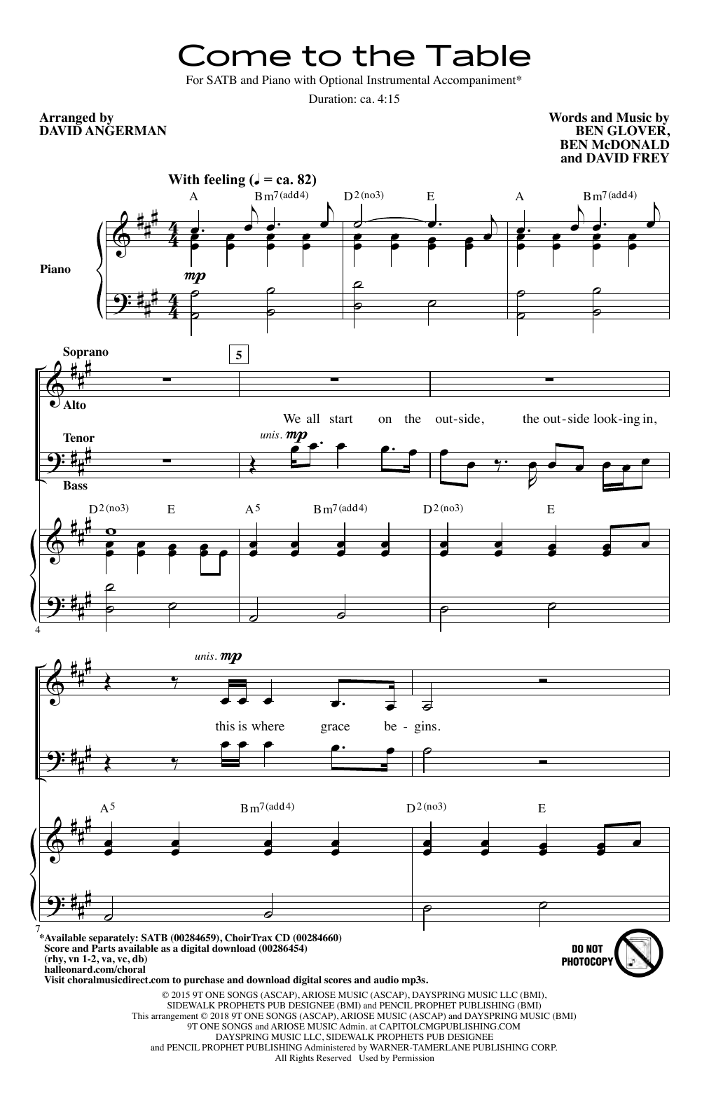 Sidewalk Prophets Come To The Table (arr. David Angerman) sheet music notes and chords arranged for SATB Choir