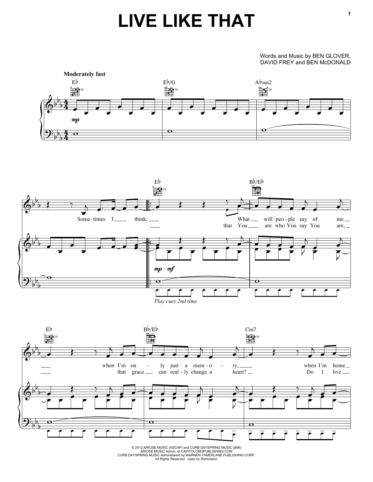 Sidewalk Prophets Live Like That sheet music notes and chords arranged for Piano, Vocal & Guitar Chords (Right-Hand Melody)