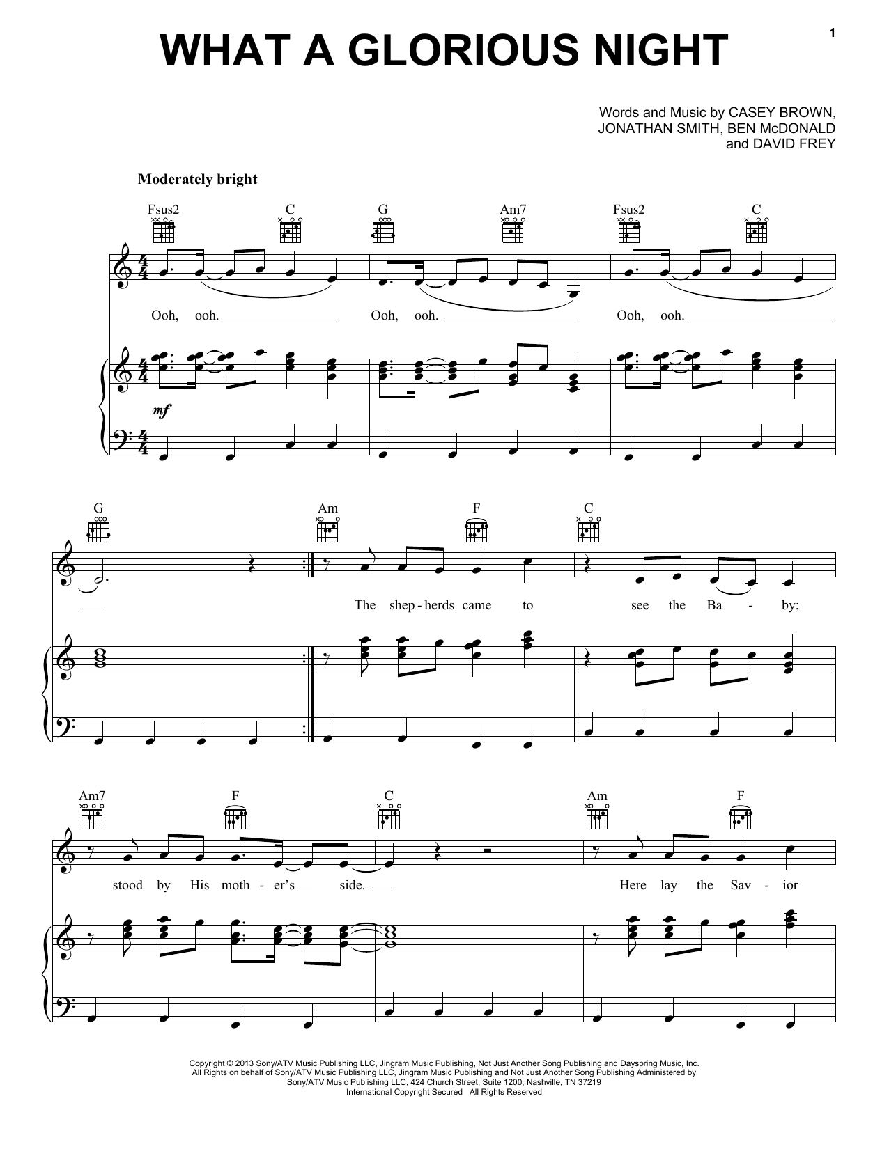 Sidewalk Prophets What A Glorious Night sheet music notes and chords arranged for Piano, Vocal & Guitar Chords (Right-Hand Melody)