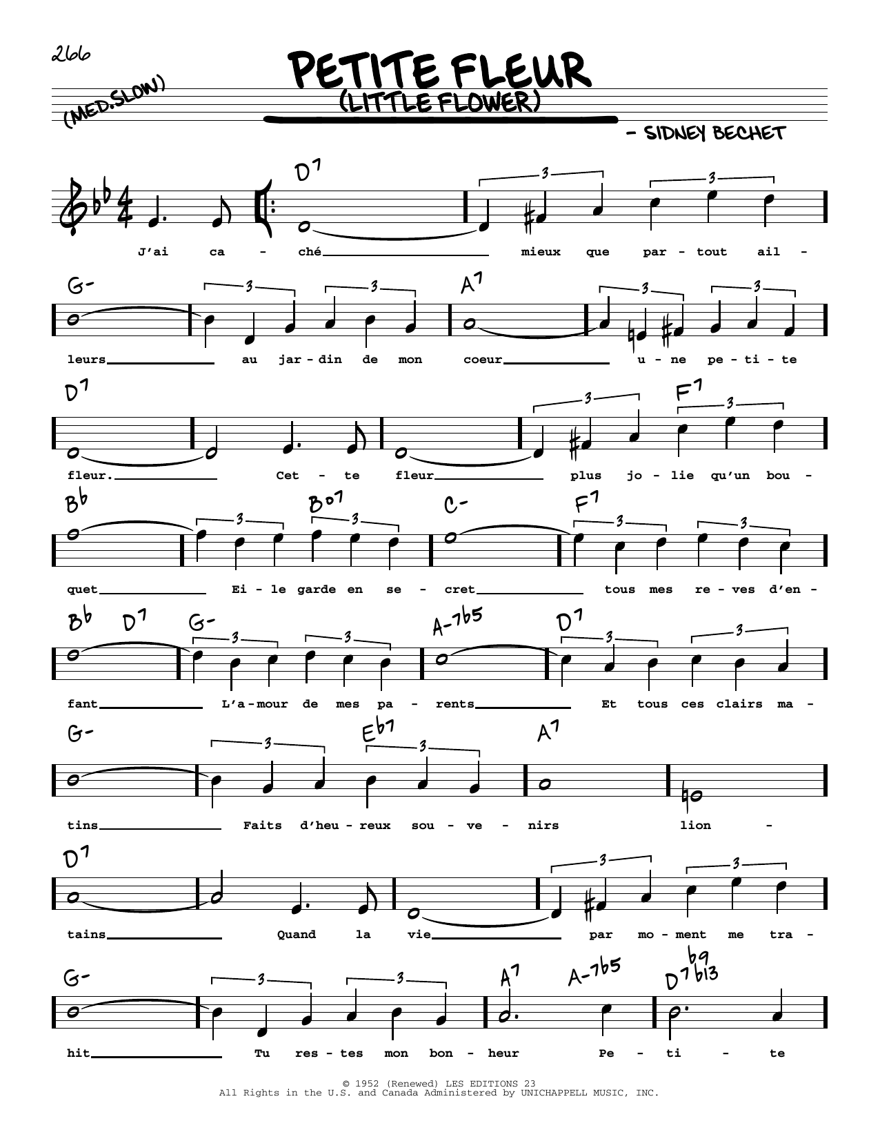 Sidney Bechet Petite Fleur (arr. Robert Rawlins) sheet music notes and chords arranged for Real Book – Melody, Lyrics & Chords