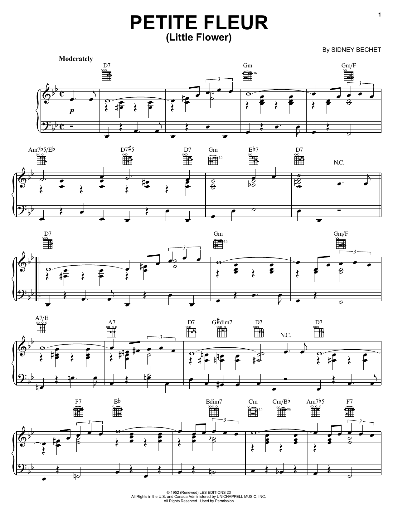 Sidney Bechet Petite Fleur (Little Flower) sheet music notes and chords arranged for Alto Sax Solo