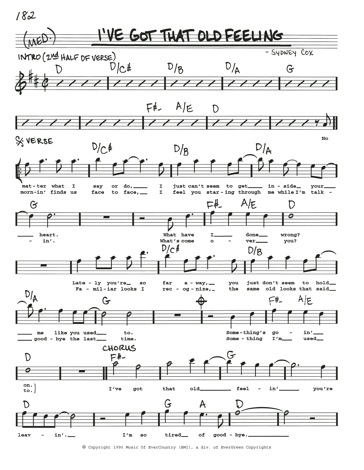 Sidney Cox I've Got That Old Feeling sheet music notes and chords arranged for Real Book – Melody, Lyrics & Chords