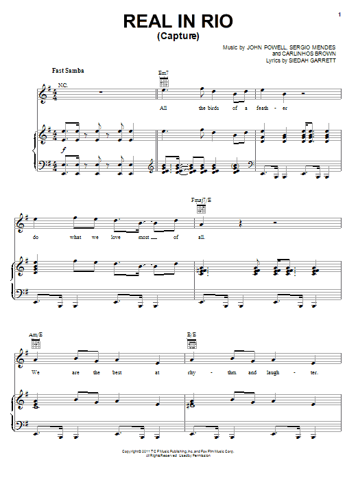 Siedah Garrett Real In Rio (Capture) sheet music notes and chords arranged for Piano, Vocal & Guitar Chords (Right-Hand Melody)