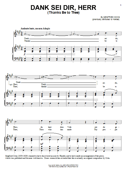 Siegfried Ochs Dank Sei Dir, Herr sheet music notes and chords arranged for Piano, Vocal & Guitar Chords (Right-Hand Melody)
