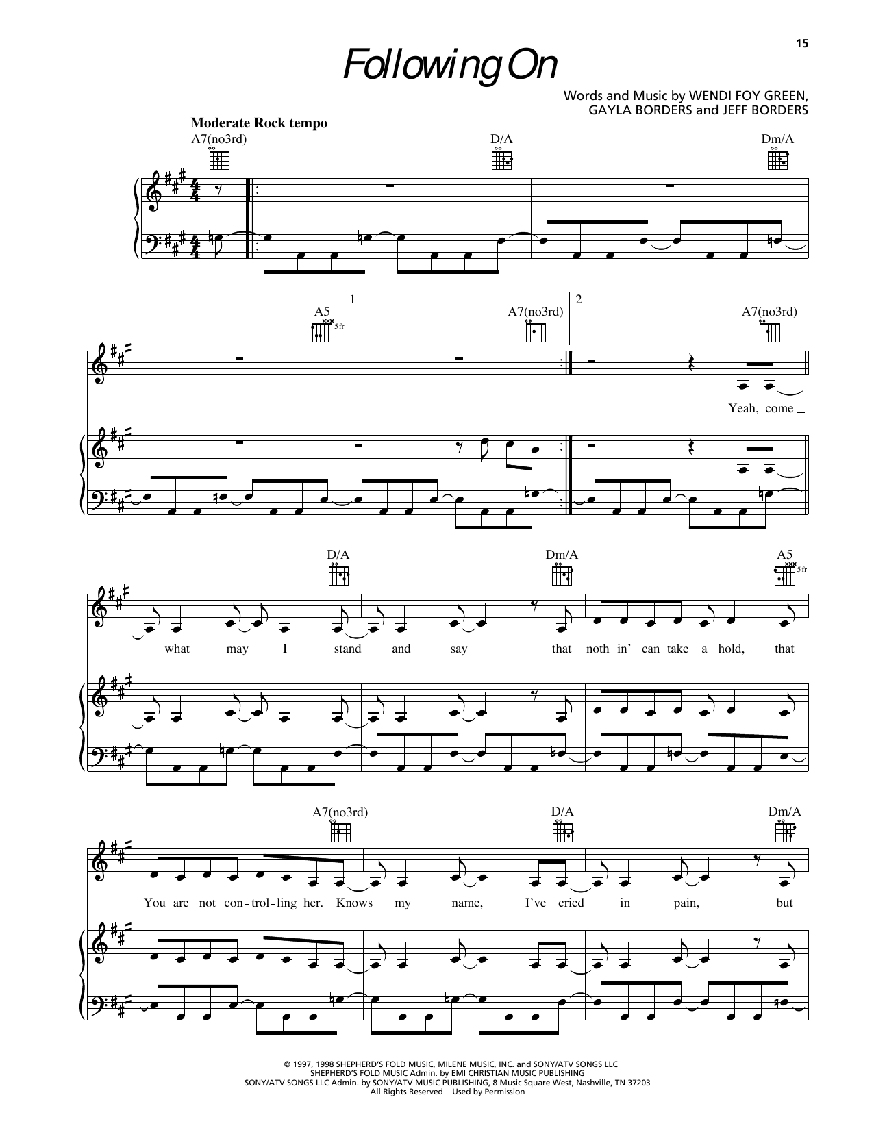 Sierra Following On sheet music notes and chords arranged for Piano, Vocal & Guitar Chords (Right-Hand Melody)