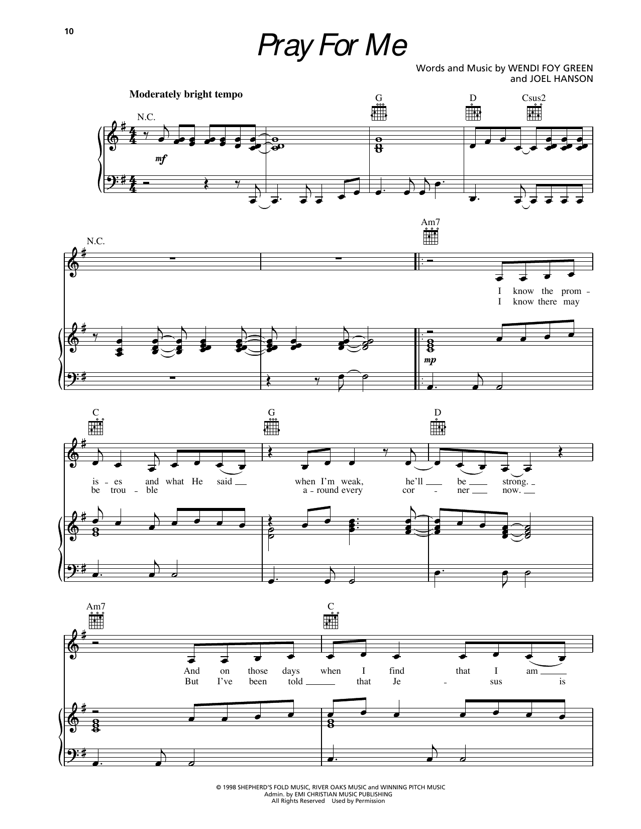 Sierra Pray For Me sheet music notes and chords arranged for Piano, Vocal & Guitar Chords (Right-Hand Melody)