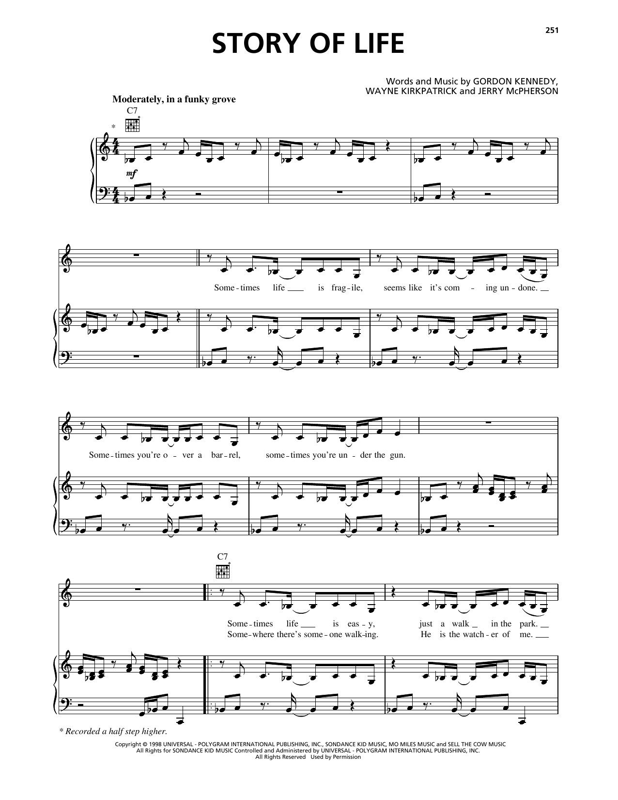 Sierra Story Of Life sheet music notes and chords arranged for Piano, Vocal & Guitar Chords (Right-Hand Melody)