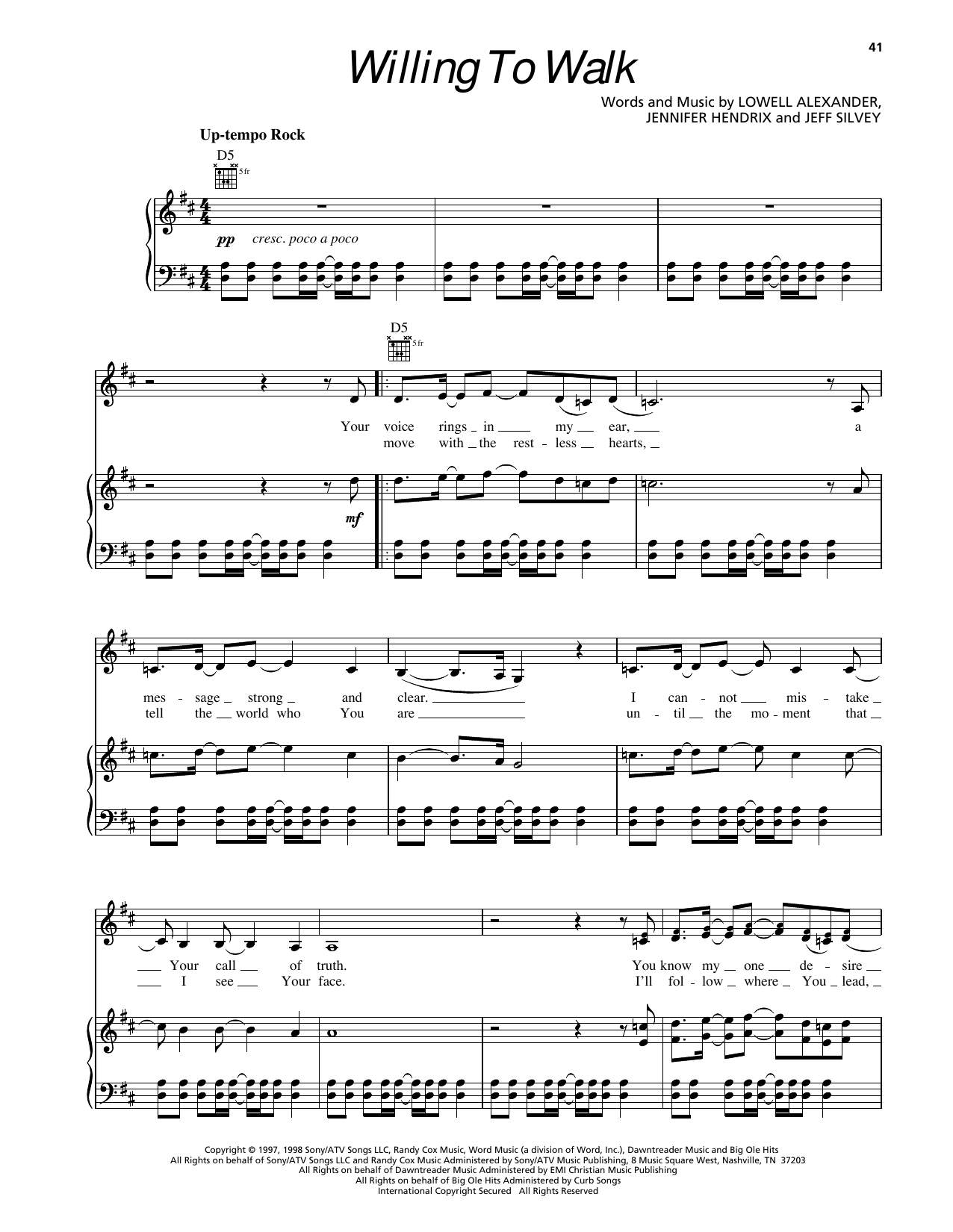 Sierra Willing To Walk sheet music notes and chords arranged for Piano, Vocal & Guitar Chords (Right-Hand Melody)