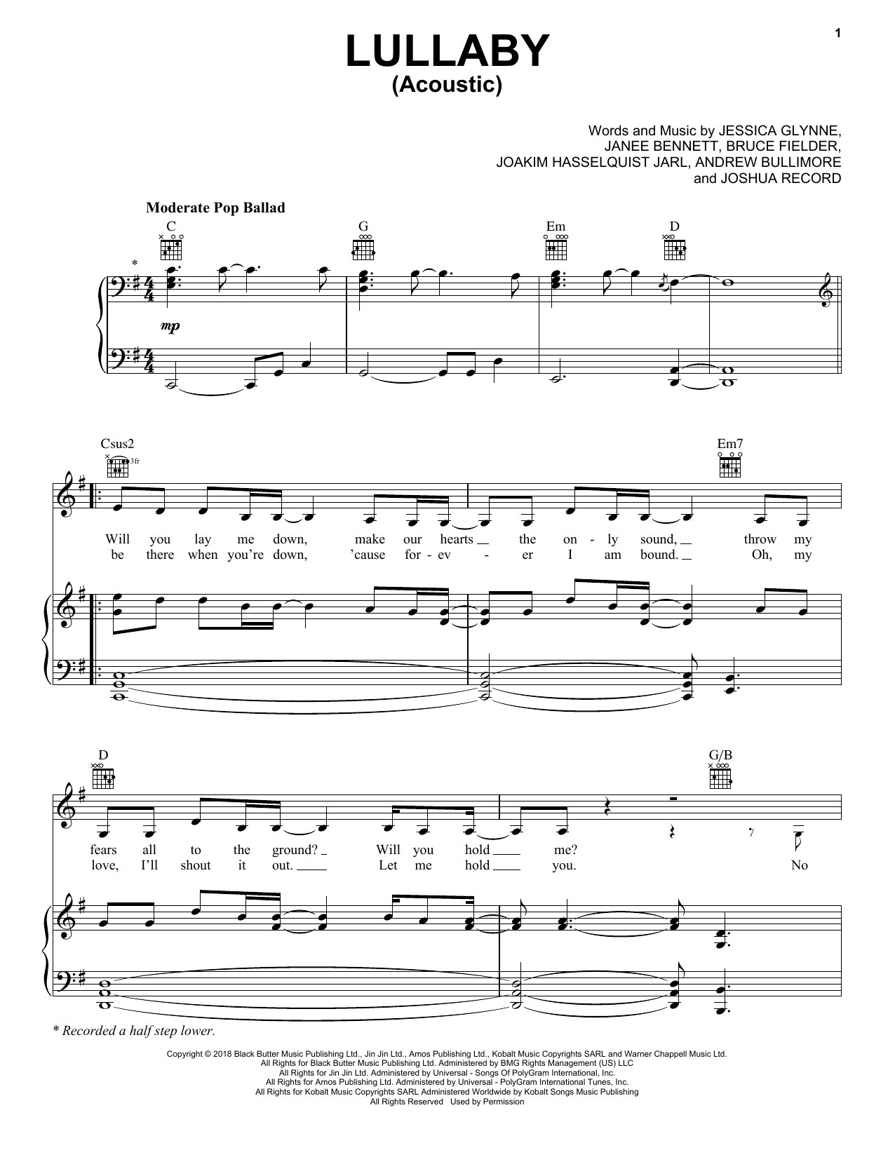 Sigala & Paloma Faith Lullaby (Acoustic) sheet music notes and chords arranged for Piano, Vocal & Guitar Chords (Right-Hand Melody)