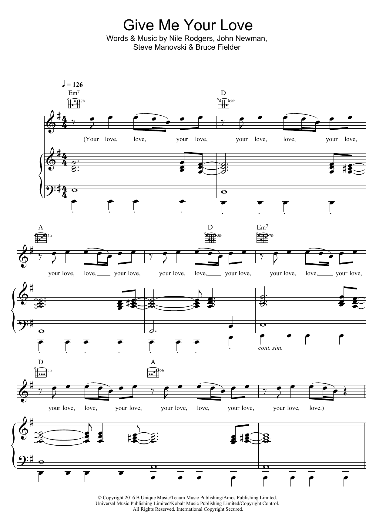 Sigala Give Me Your Love (featuring John Newman and Nile Rodgers) sheet music notes and chords arranged for Piano, Vocal & Guitar Chords