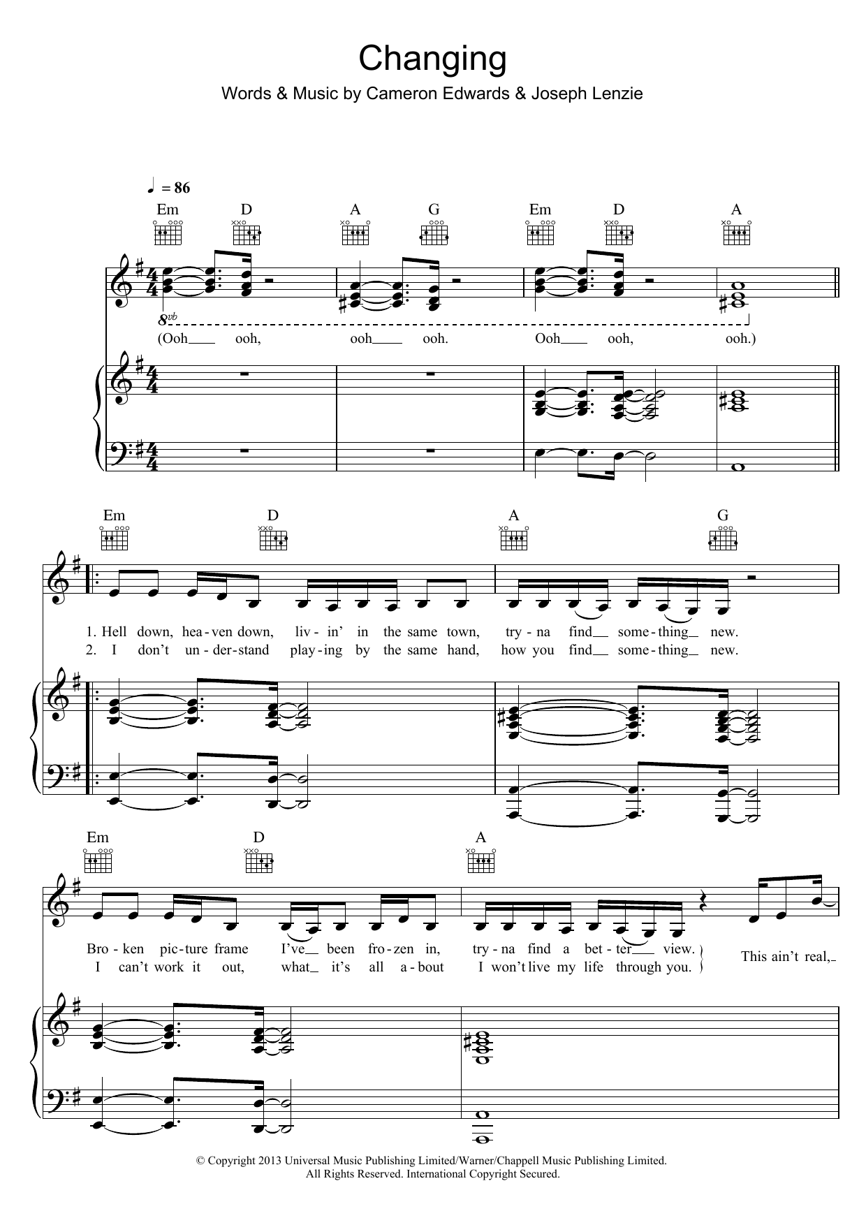 Sigma Changing (featuring Paloma Faith) sheet music notes and chords arranged for Piano, Vocal & Guitar Chords