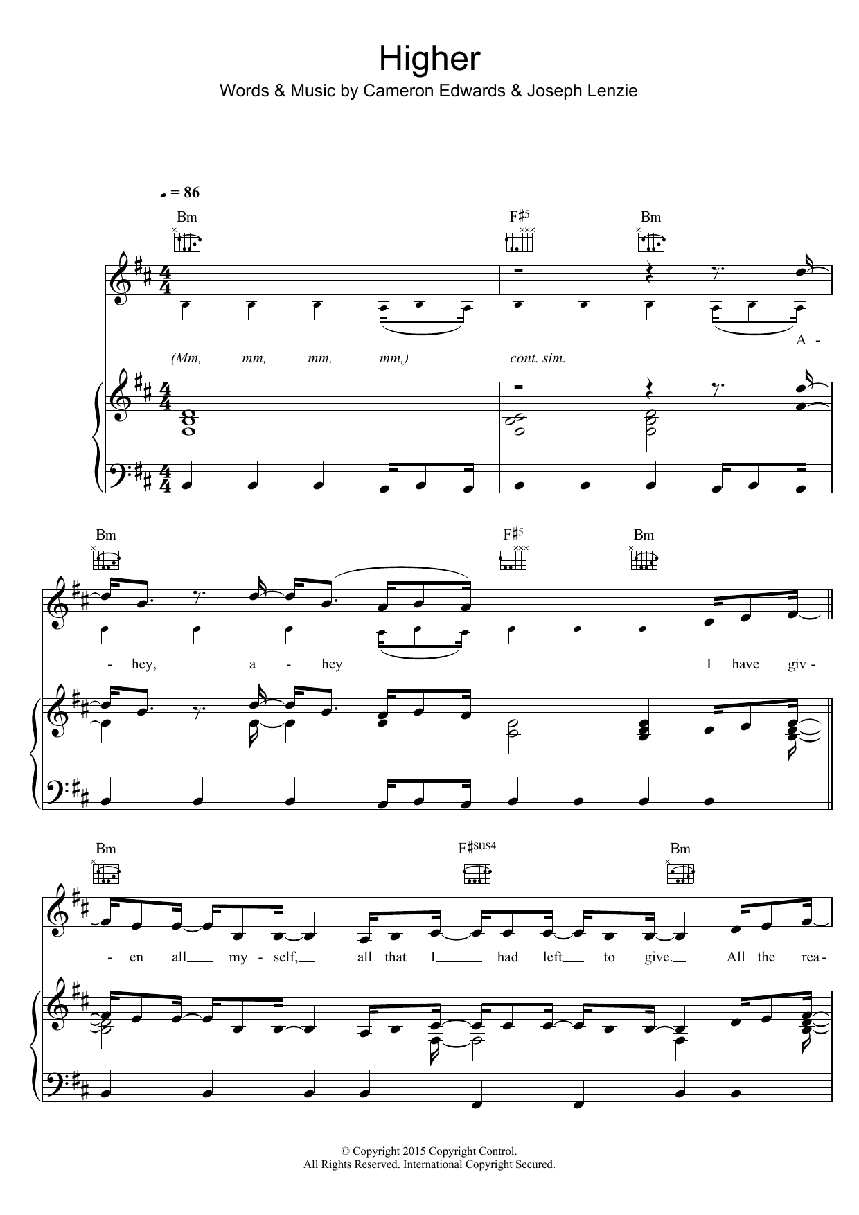Sigma Higher (featuring Labrinth) sheet music notes and chords arranged for Piano, Vocal & Guitar Chords
