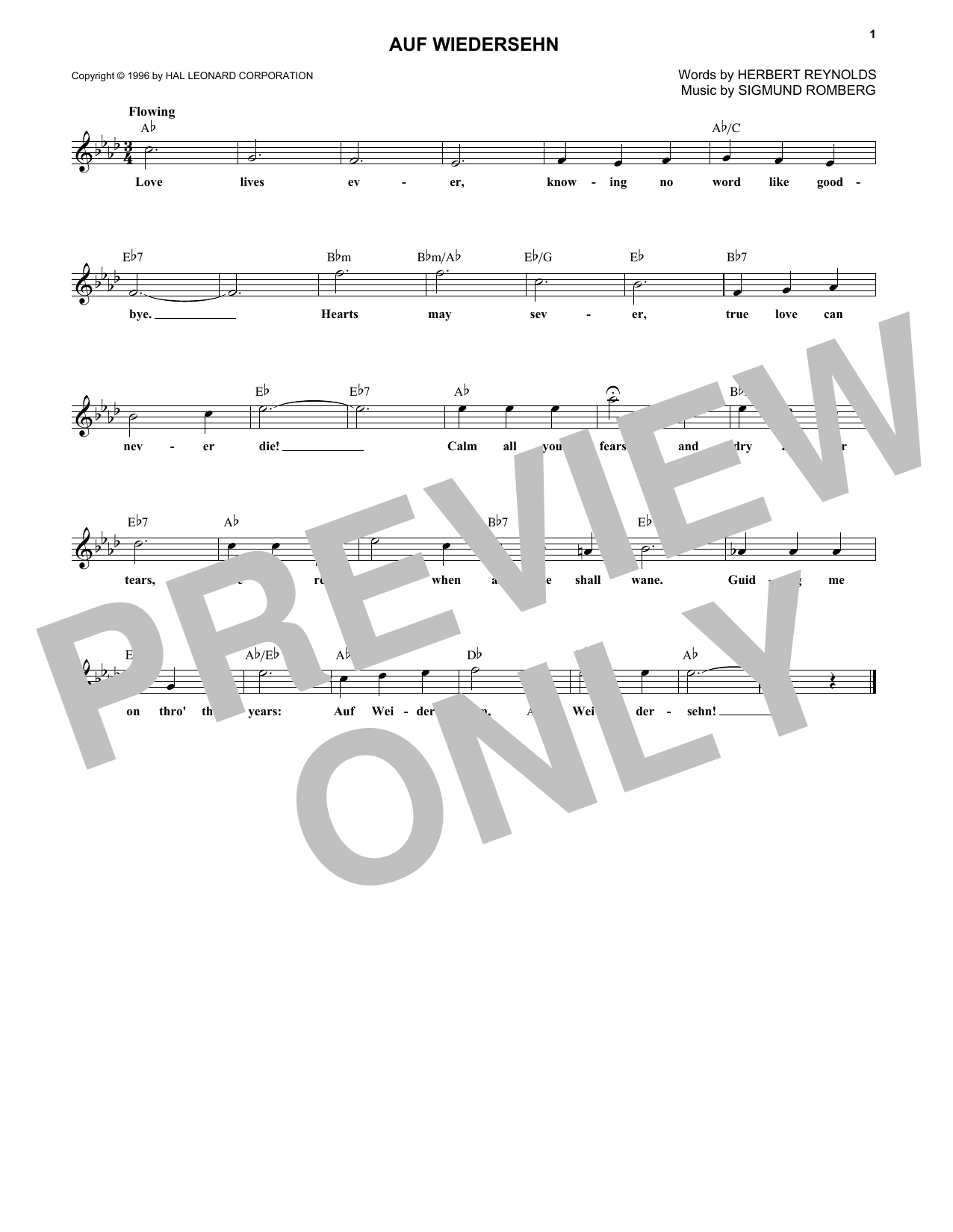 Sigmund Romberg Auf Wiedersehn sheet music notes and chords arranged for Lead Sheet / Fake Book
