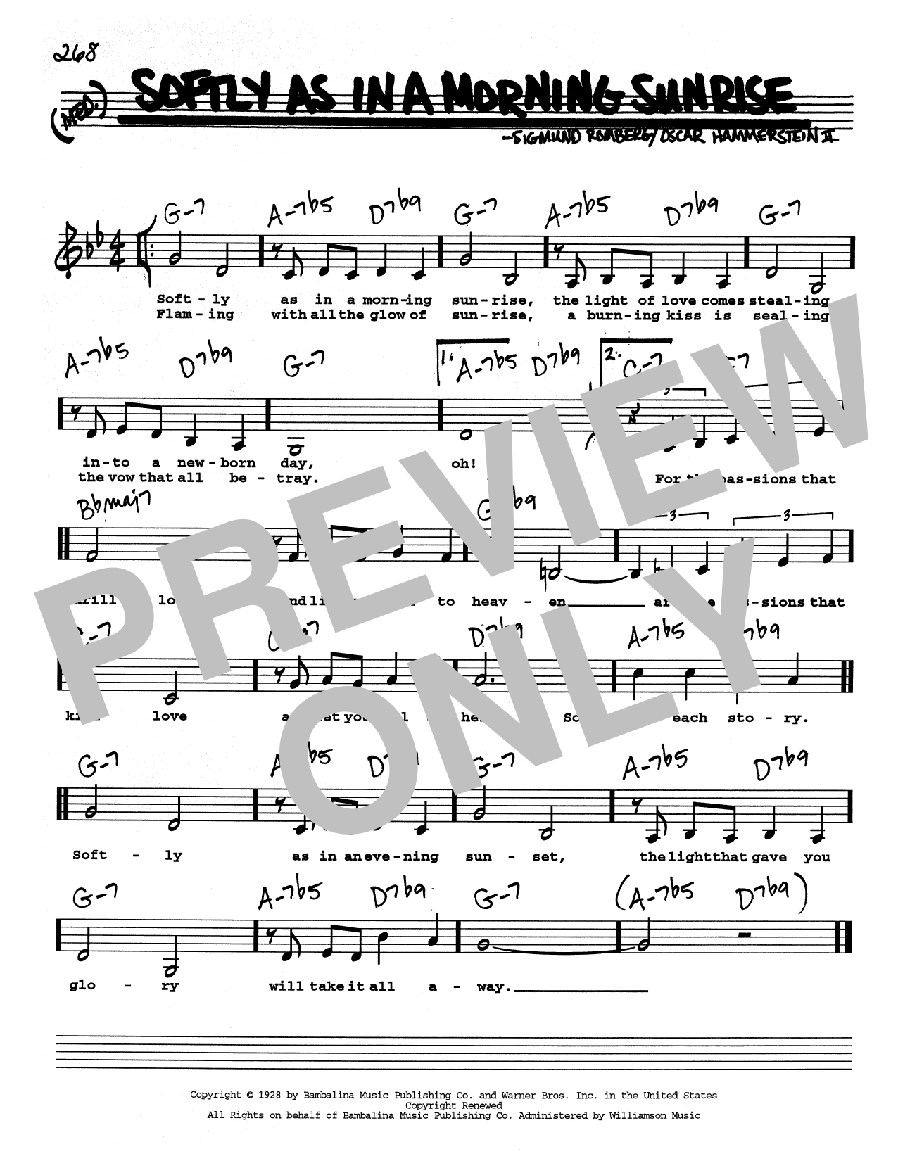 Sigmund Romberg Softly As In A Morning Sunrise (Low Voice) sheet music notes and chords arranged for Real Book – Melody, Lyrics & Chords