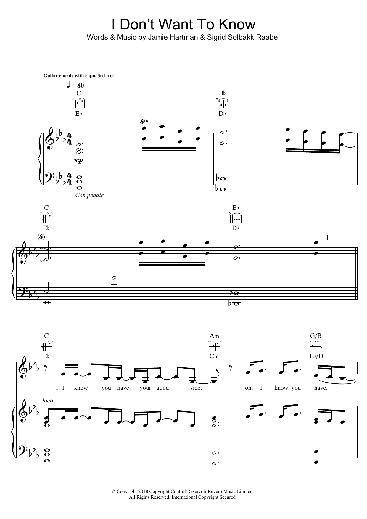 Sigrid I Don't Want To Know sheet music notes and chords arranged for Piano, Vocal & Guitar Chords