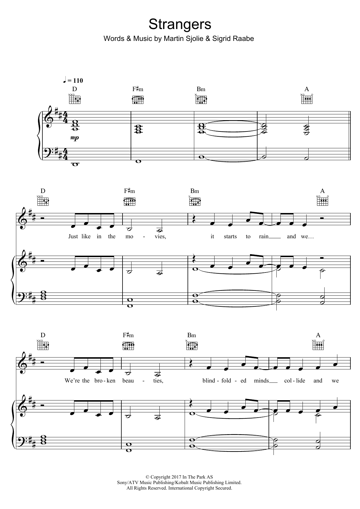 Sigrid Strangers sheet music notes and chords arranged for Piano, Vocal & Guitar Chords