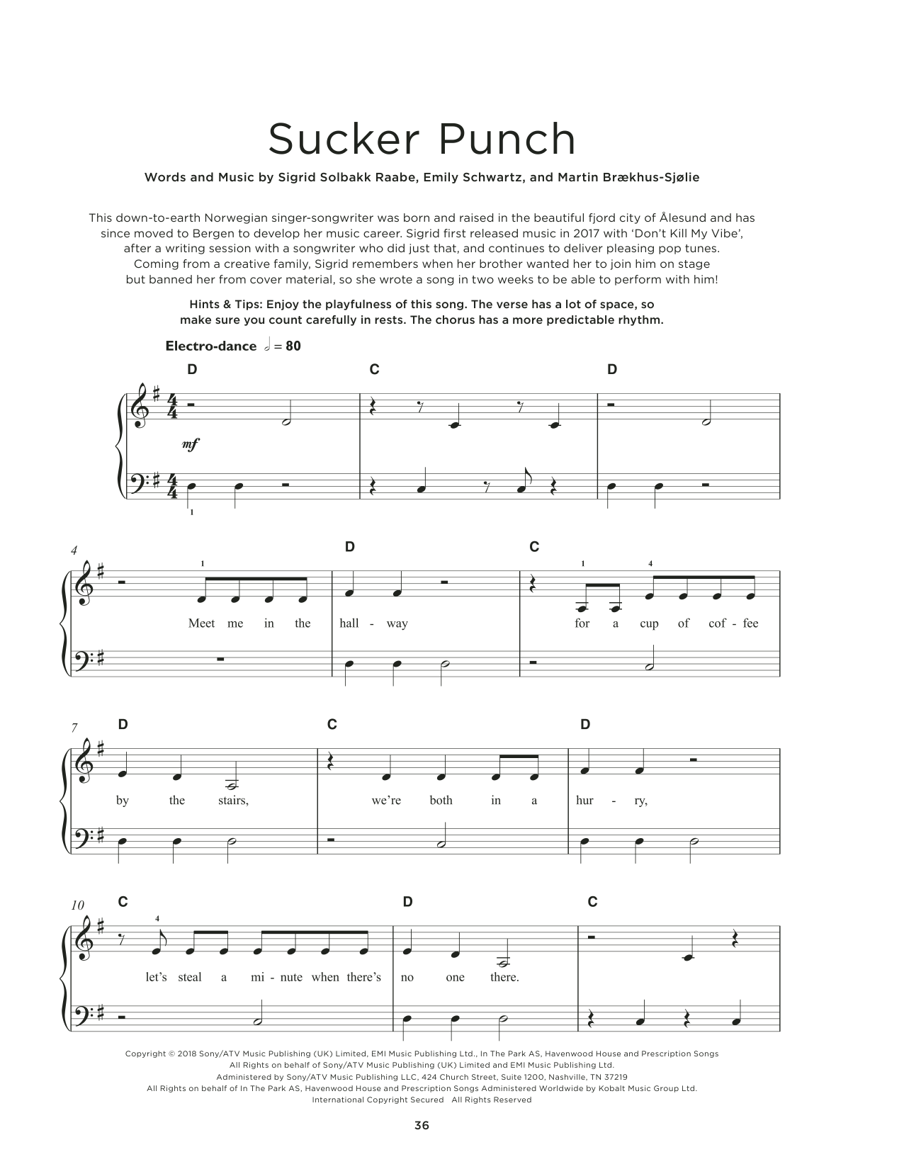 Sigrid Sucker Punch sheet music notes and chords arranged for Really Easy Piano