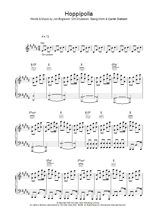 Sigur Ros Hoppipolla sheet music notes and chords arranged for Piano, Vocal & Guitar Chords