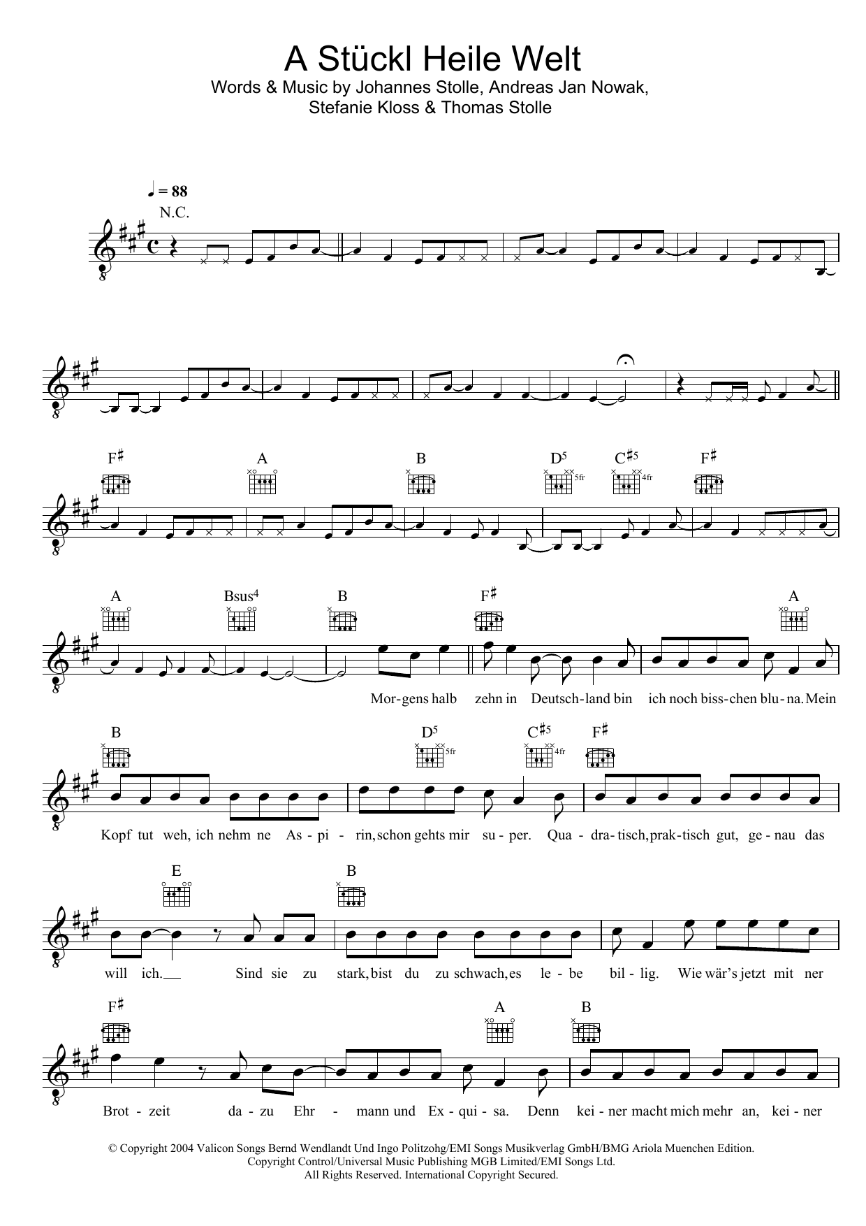 Silbermond A Stückl Heile Welt sheet music notes and chords arranged for Lead Sheet / Fake Book