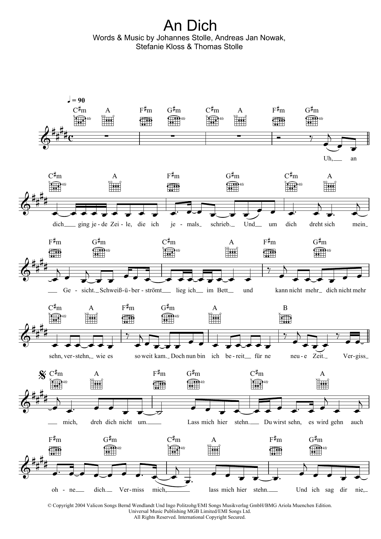 Silbermond An Dich sheet music notes and chords arranged for Lead Sheet / Fake Book