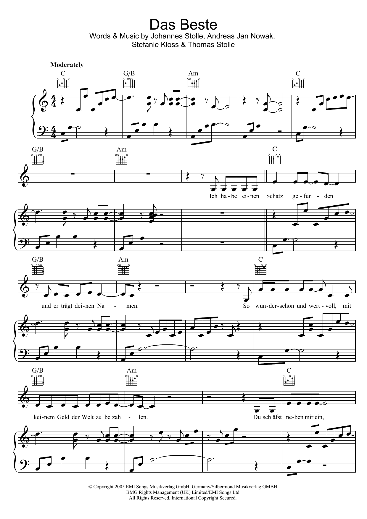 Silbermond Das Beste sheet music notes and chords arranged for Piano, Vocal & Guitar Chords