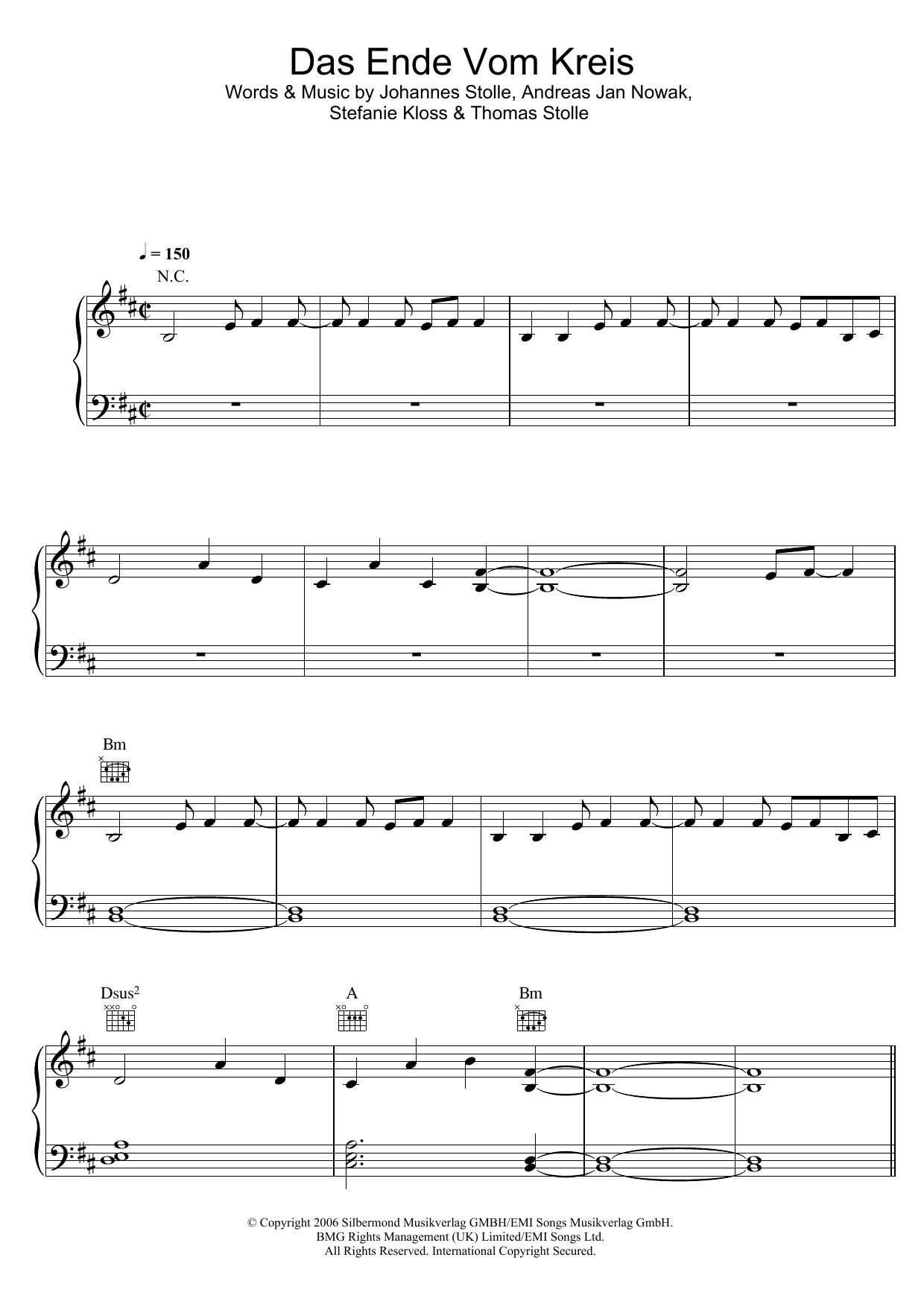 Silbermond Das Ende Vom Kreis sheet music notes and chords arranged for Piano, Vocal & Guitar Chords