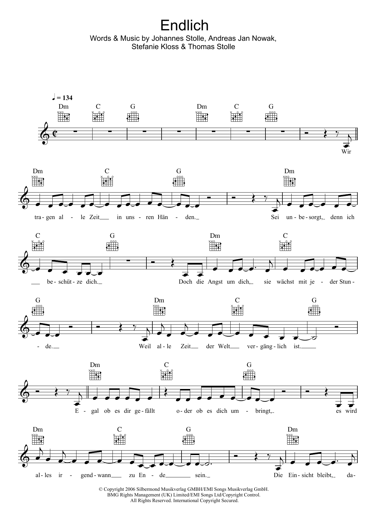 Silbermond Endlich sheet music notes and chords arranged for Lead Sheet / Fake Book