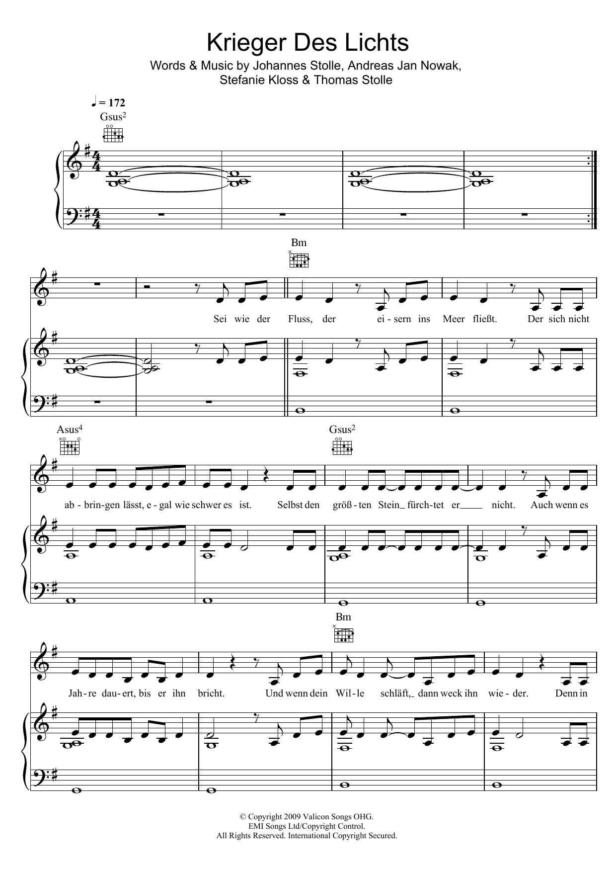 Silbermond Krieger Des Lichts sheet music notes and chords arranged for Piano, Vocal & Guitar Chords