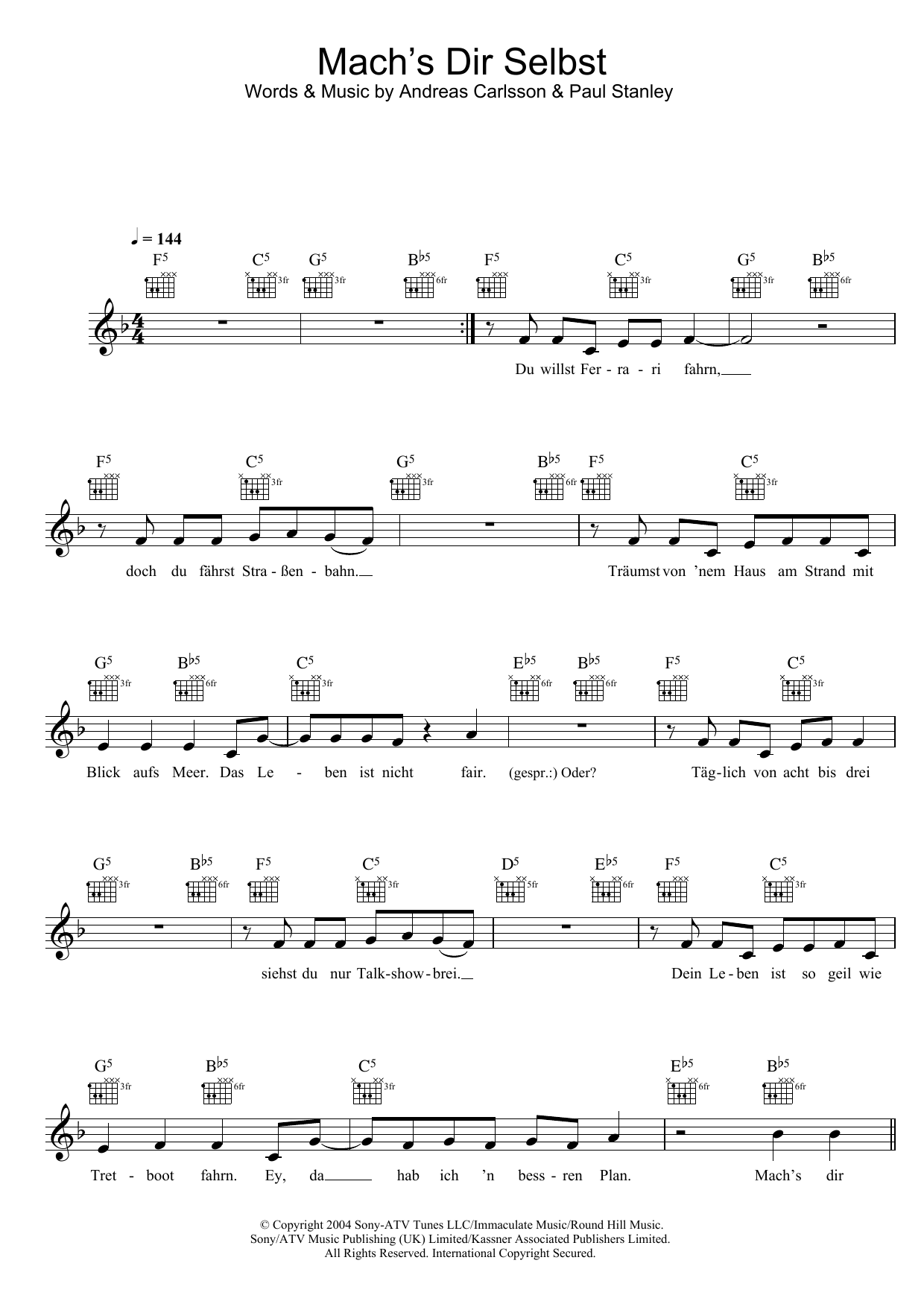 Silbermond Machs Dir Selbst! sheet music notes and chords arranged for Lead Sheet / Fake Book