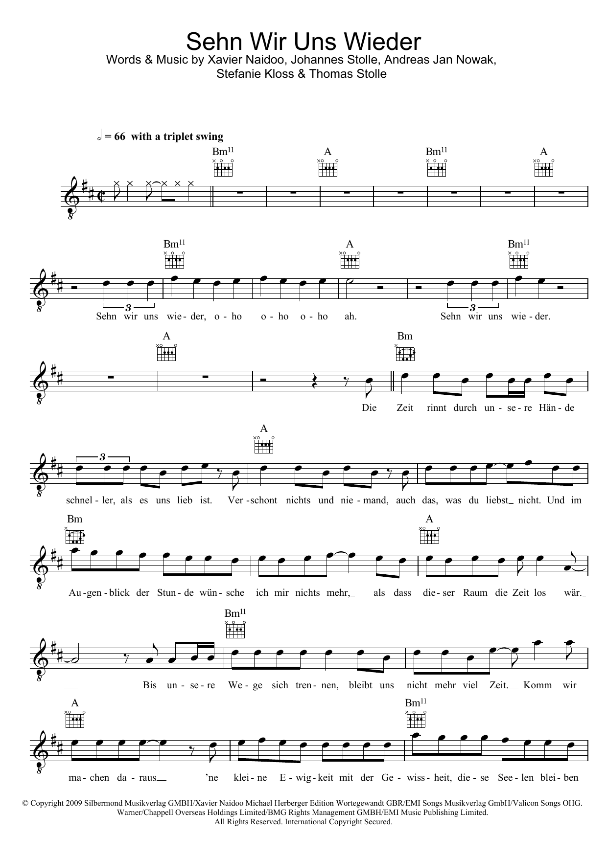 Silbermond Sehn Wir Uns Wieder sheet music notes and chords arranged for Lead Sheet / Fake Book