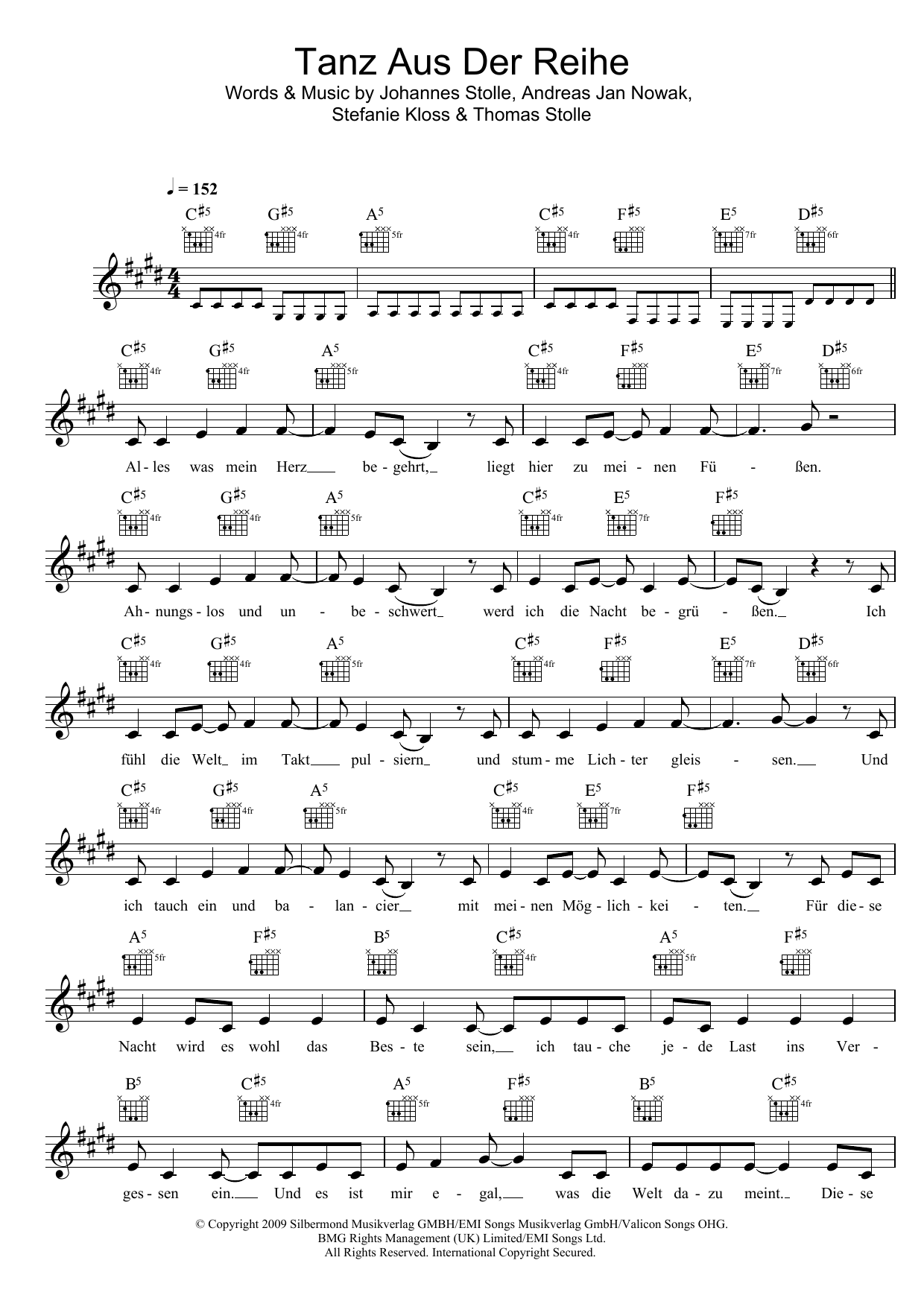 Silbermond Tanz Aus Der Reihe sheet music notes and chords arranged for Lead Sheet / Fake Book