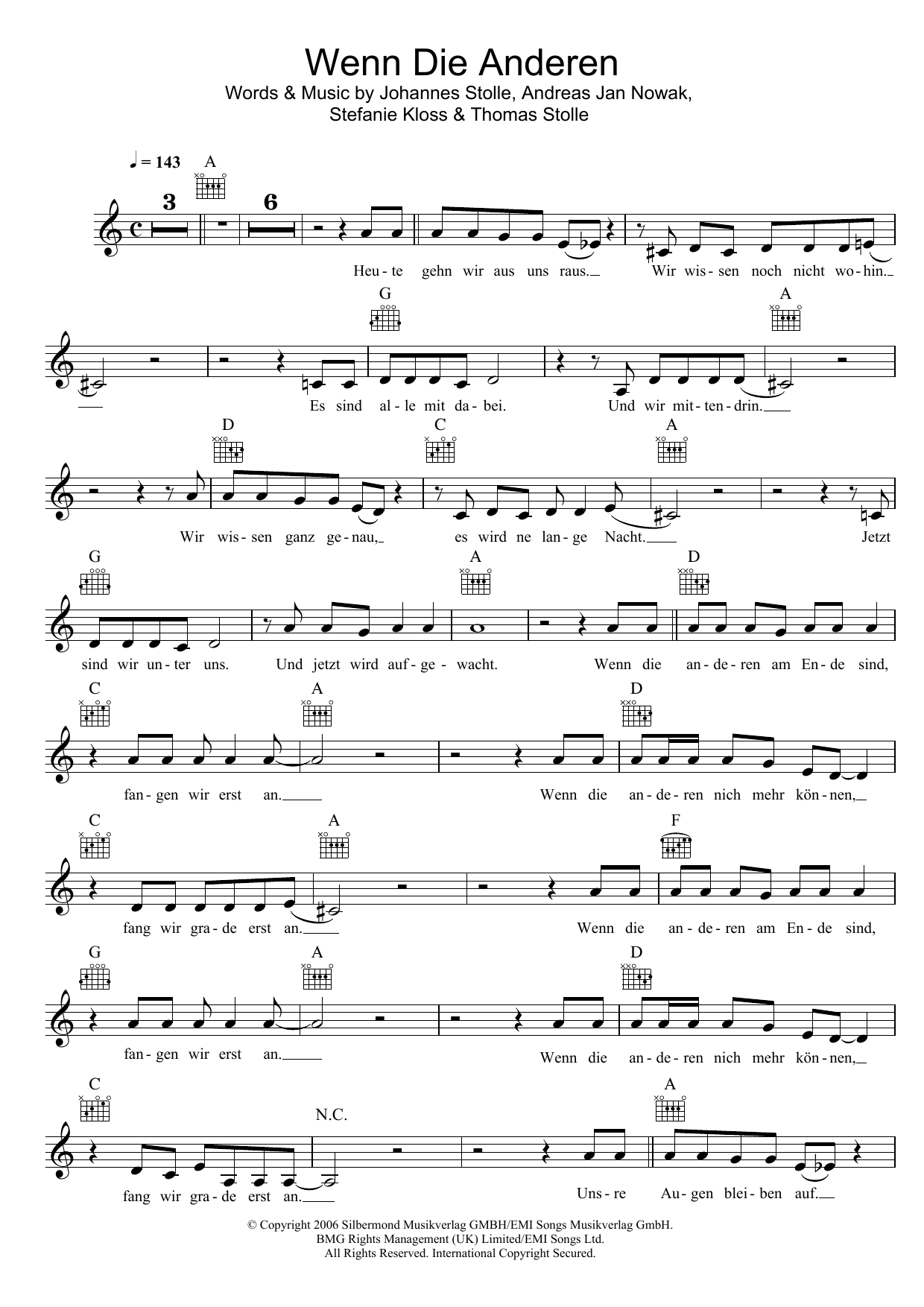 Silbermond Wenn Die Anderen sheet music notes and chords arranged for Lead Sheet / Fake Book