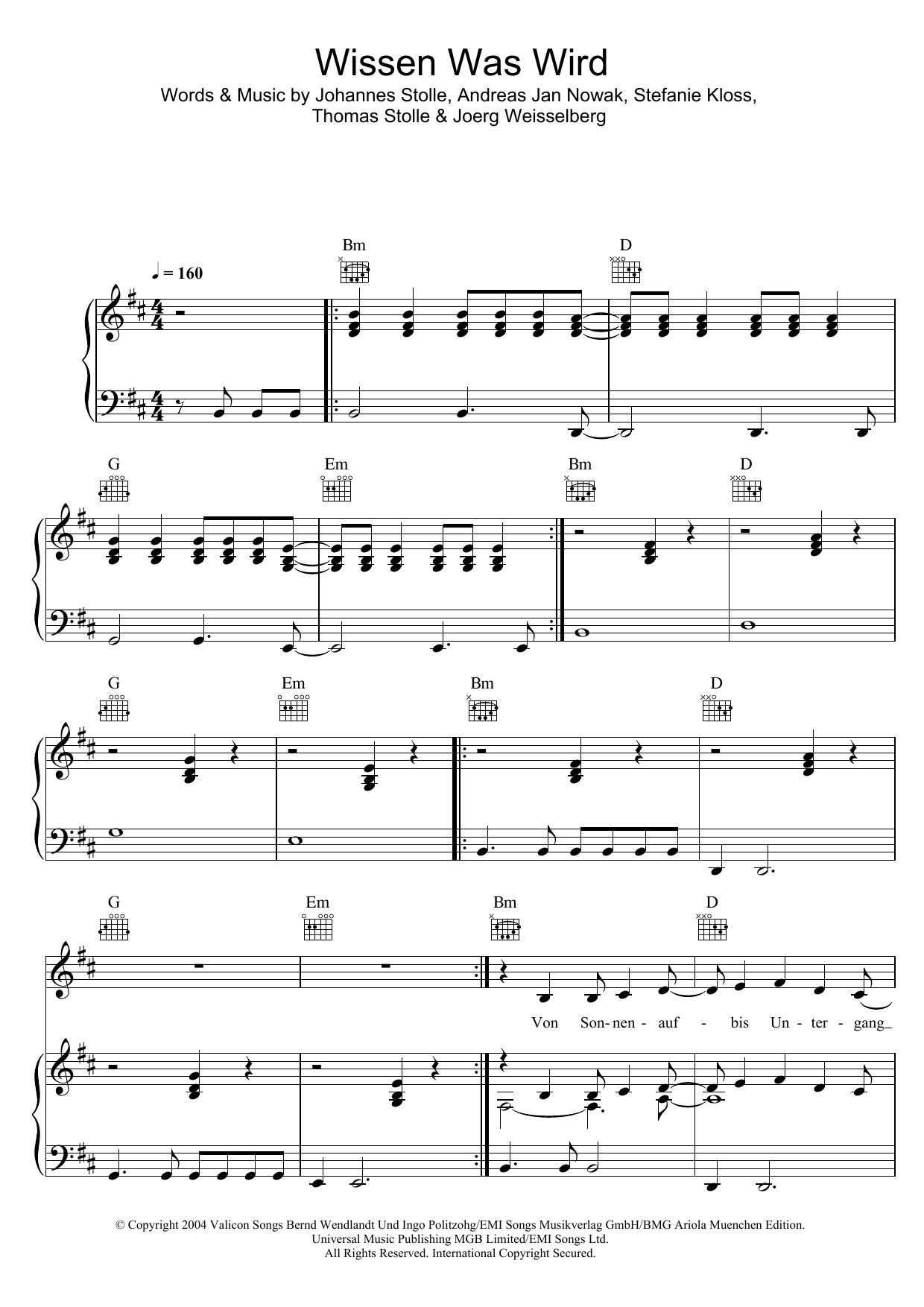 Silbermond Wissen Was Wird sheet music notes and chords arranged for Piano, Vocal & Guitar Chords