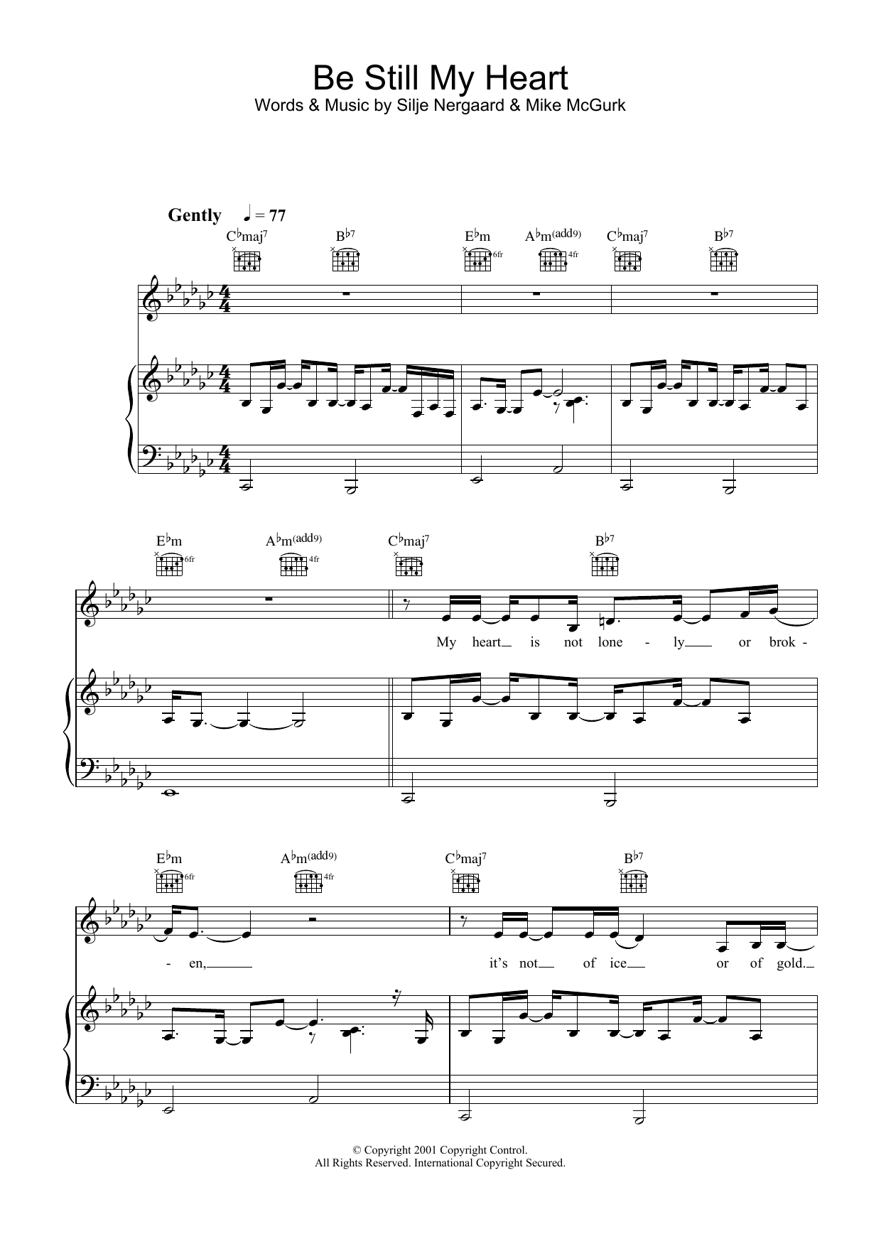 Silje Nergaard Be Still My Heart sheet music notes and chords arranged for Piano, Vocal & Guitar Chords