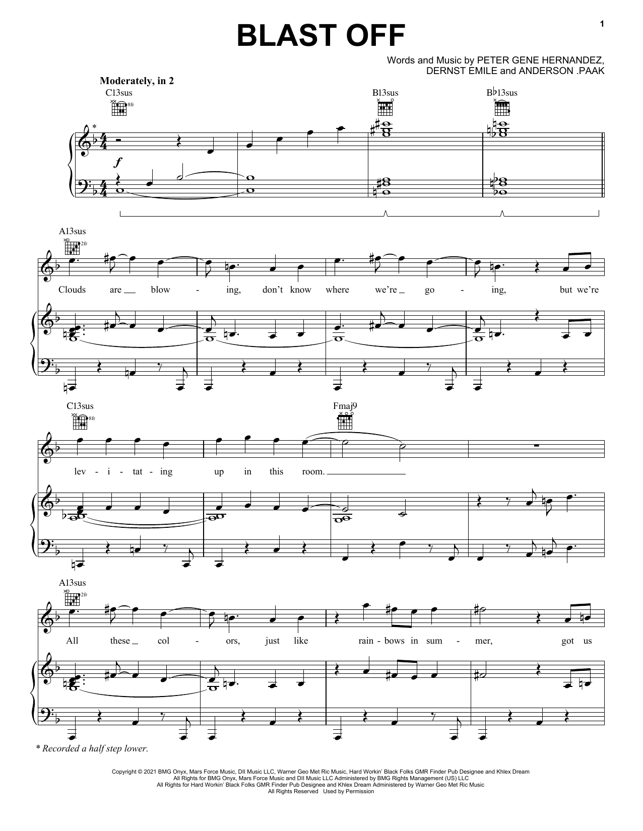 Silk Sonic Blast Off sheet music notes and chords arranged for Piano, Vocal & Guitar Chords (Right-Hand Melody)