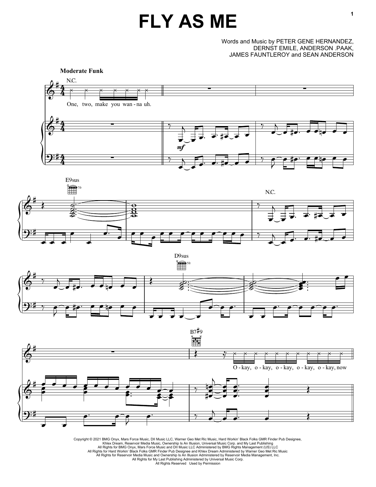 Silk Sonic Fly As Me sheet music notes and chords arranged for Piano, Vocal & Guitar Chords (Right-Hand Melody)