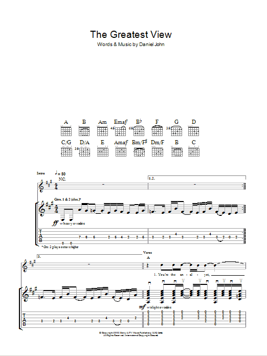 Silverchair The Greatest View sheet music notes and chords arranged for Guitar Chords/Lyrics