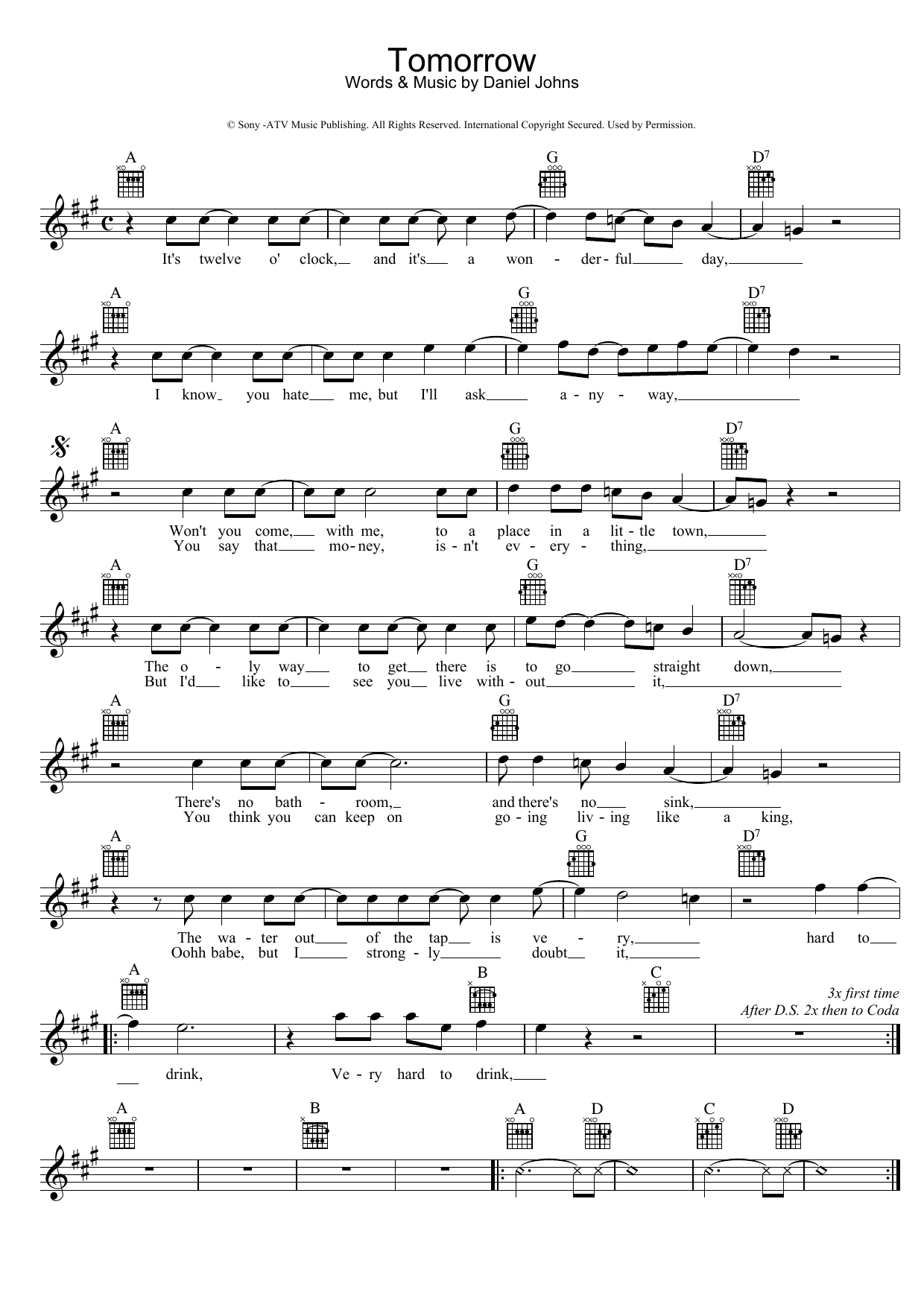 Silverchair Tomorrow sheet music notes and chords arranged for Lead Sheet / Fake Book