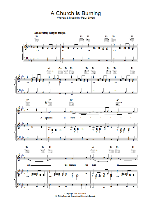 Simon & Garfunkel A Church Is Burning sheet music notes and chords arranged for Piano, Vocal & Guitar Chords