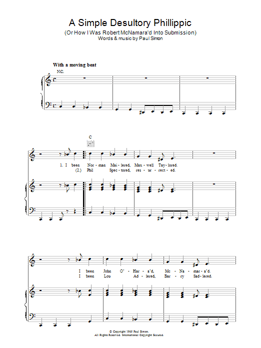 Simon & Garfunkel A Simple Desultory Philippic (Or How I Was Robert McNamara'd Into Submission) sheet music notes and chords arranged for Piano, Vocal & Guitar Chords