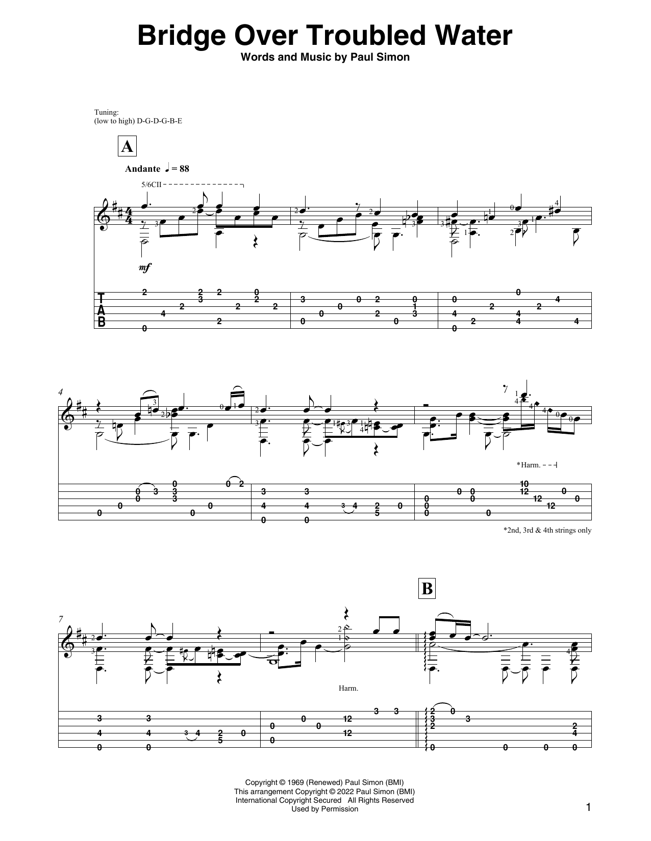 Simon & Garfunkel Bridge Over Troubled Water (arr. David Jaggs) sheet music notes and chords arranged for Solo Guitar