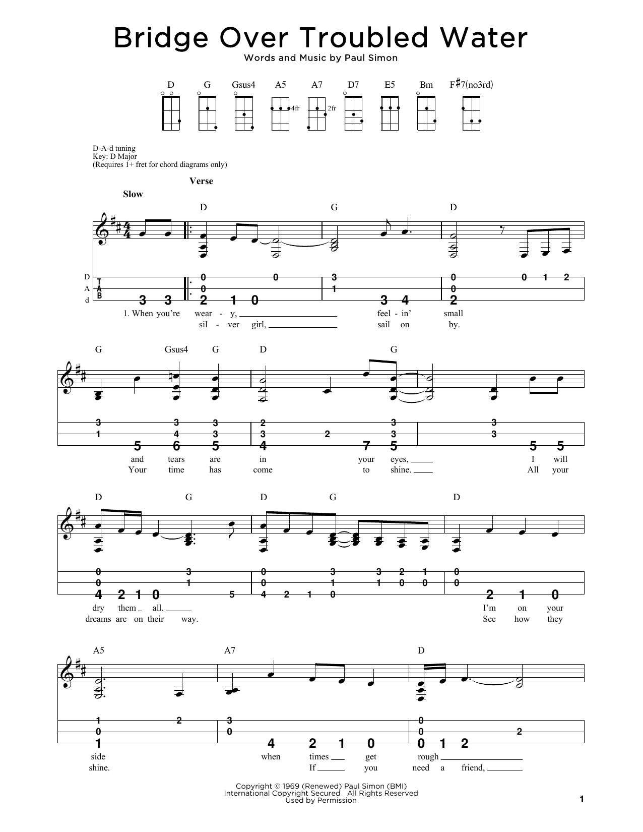 Simon & Garfunkel Bridge Over Troubled Water (arr. Steven B. Eulberg) sheet music notes and chords arranged for Dulcimer