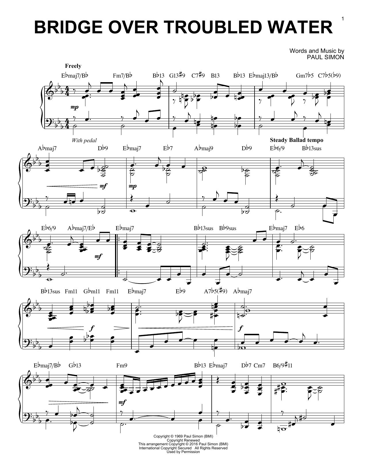 Simon & Garfunkel Bridge Over Troubled Water [Jazz version] (arr. Brent Edstrom) sheet music notes and chords arranged for Piano & Vocal