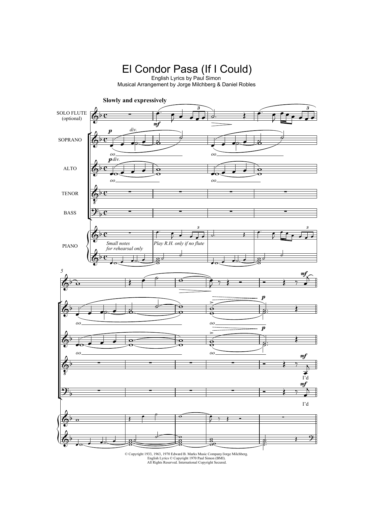 Simon & Garfunkel El Condor Pasa (If I Could) (arr. William Reed) sheet music notes and chords arranged for SATB Choir