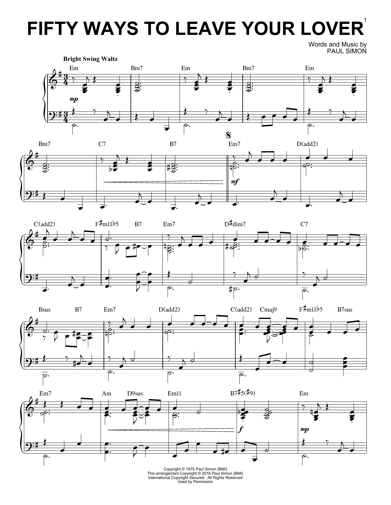 Simon & Garfunkel Fifty Ways To Leave Your Lover [Jazz version] (arr. Brent Edstrom) sheet music notes and chords arranged for Piano Solo