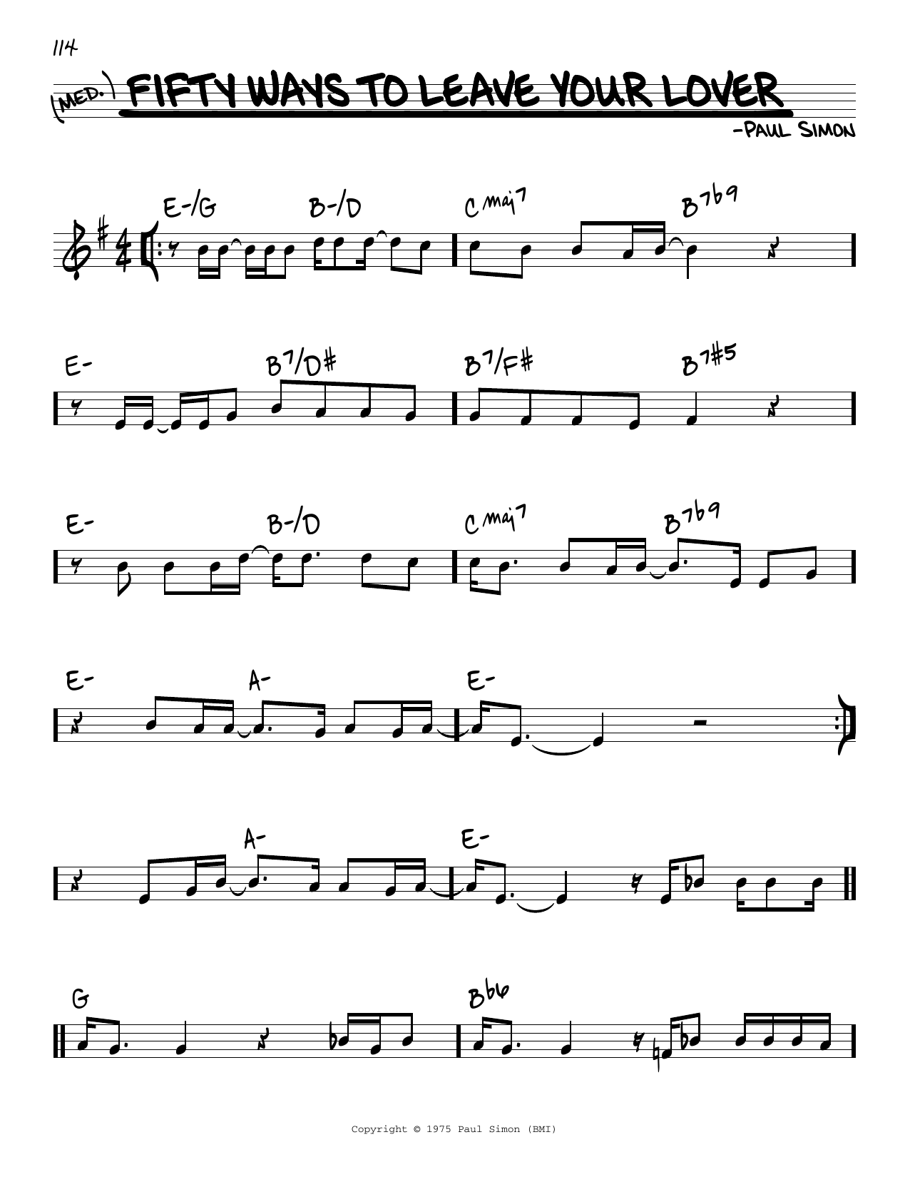 Simon & Garfunkel Fifty Ways To Leave Your Lover sheet music notes and chords arranged for Real Book – Melody & Chords