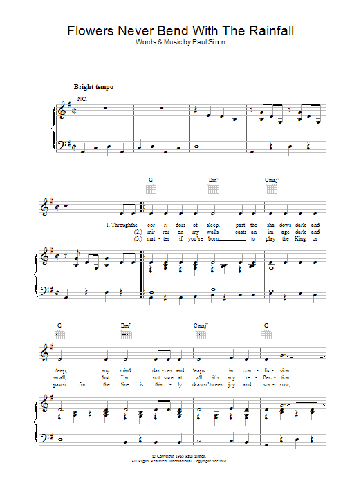 Simon & Garfunkel Flowers Never Bend With The Rainfall sheet music notes and chords arranged for Guitar Chords/Lyrics